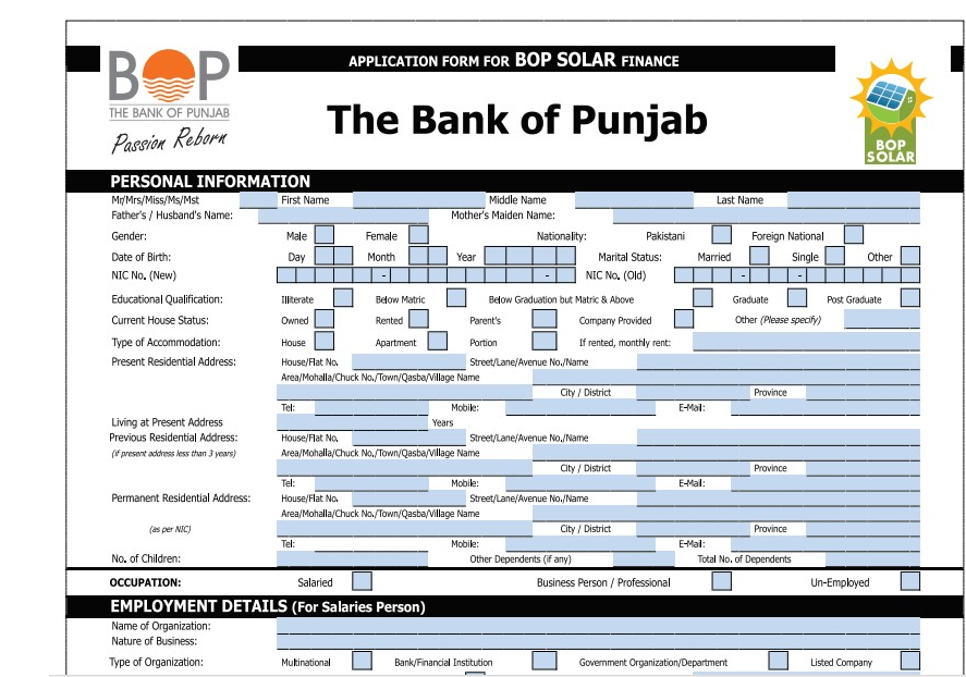 BOP application for solar